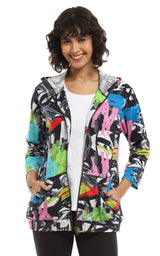 Parsley & Sage 25T44J Multicolor Graffiti Vita Zip Front Hoodie With Pockets