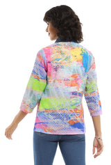 Parsley & Sage 25T47E26 Zoey 100% Cotton Multicolor 3/4 Sleeve Open Jacket With Pockets