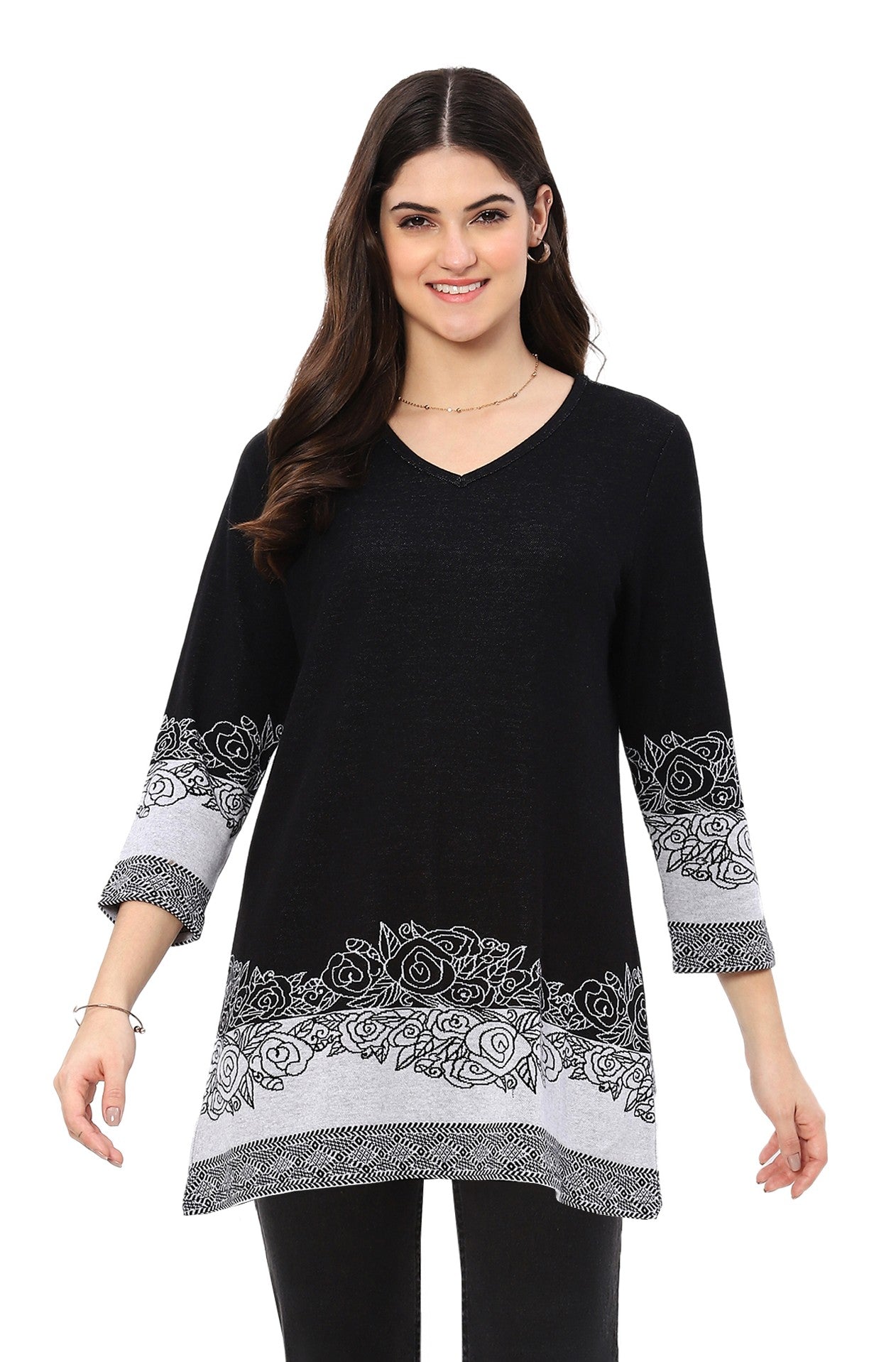 Parsley & Sage 25W248T ALBERTA Black White and Grey Swing Tunic Top