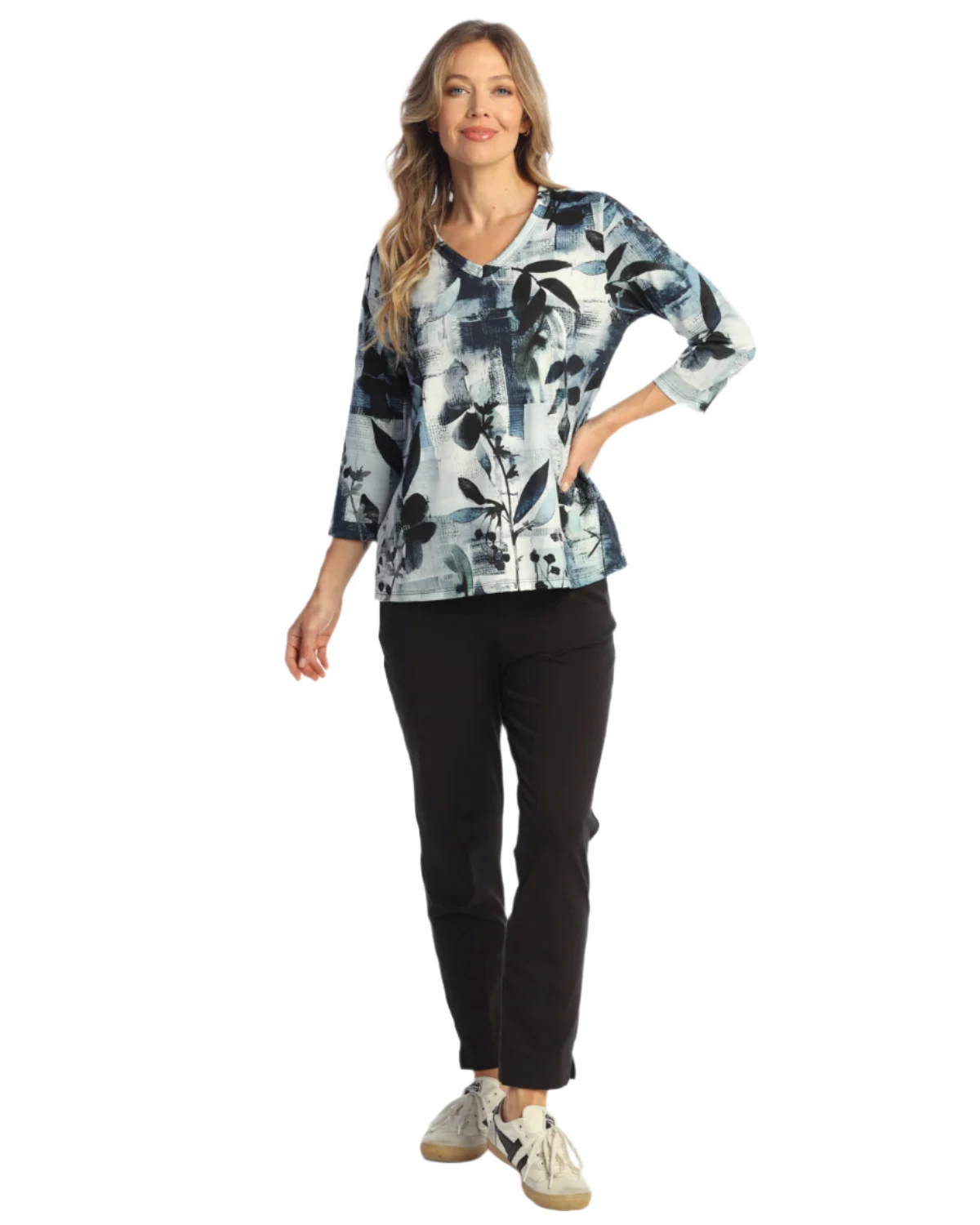Jess & Jane AJ22142 PRIMROSE Soft V-Neck Top With Side Slits