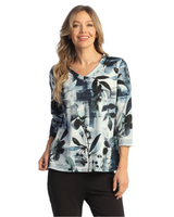 Jess & Jane AJ22142 PRIMROSE Soft V-Neck Top With Side Slits