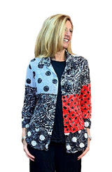 Shana 26022BK Black Polka Dot Crinkle 3/4 Sleeve Button Front Blouse