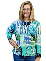 Shana 26150GEO Geo Multicolor 100% Cotton Crew Neck Long Sleeve Top