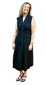 Shana 26208BK Black Zip Up V-Neck Tank Dress