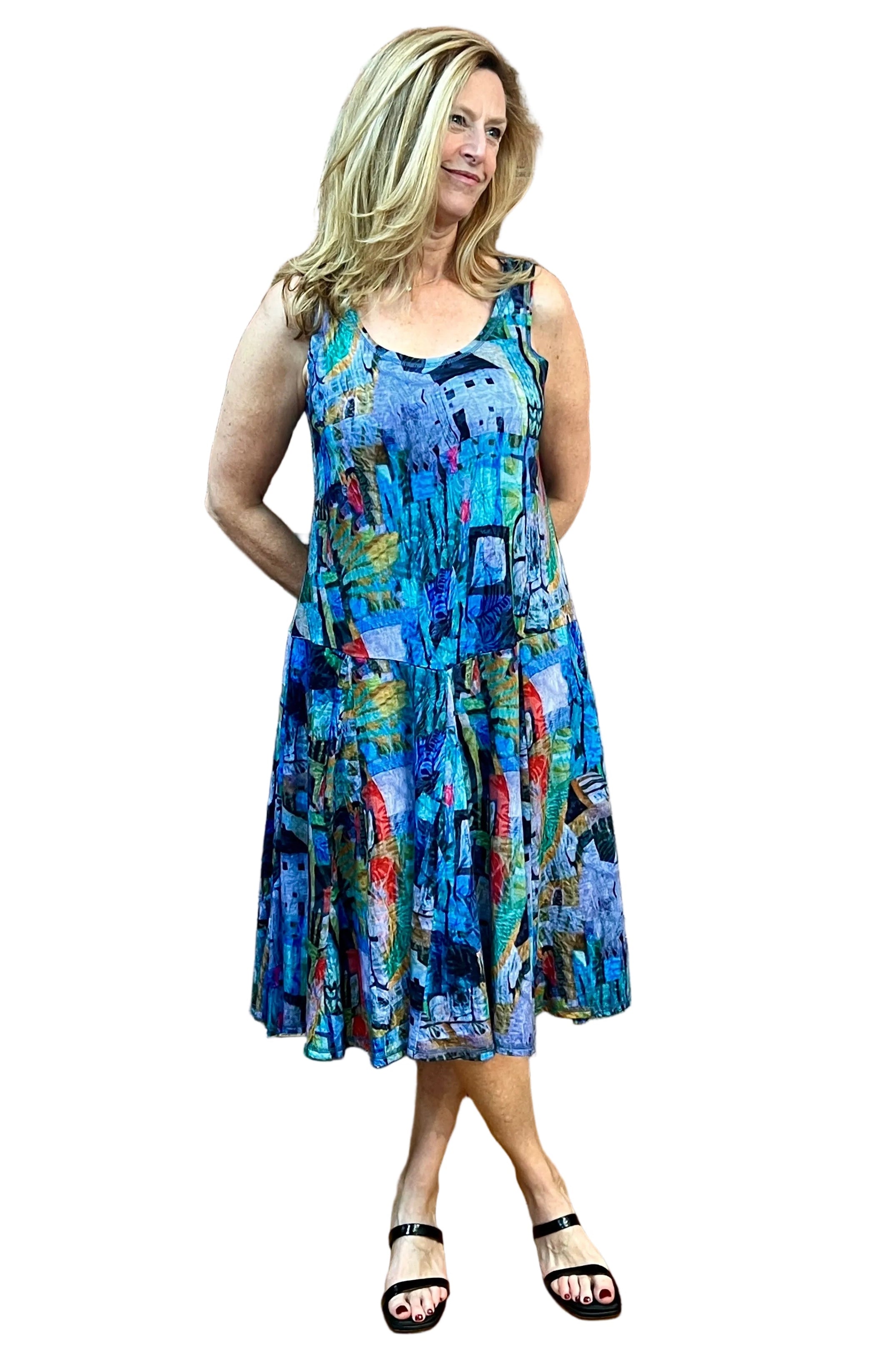 Shana 26458GH Greenhouse 100% Cotton Slub Knit Tank Bubble Dress