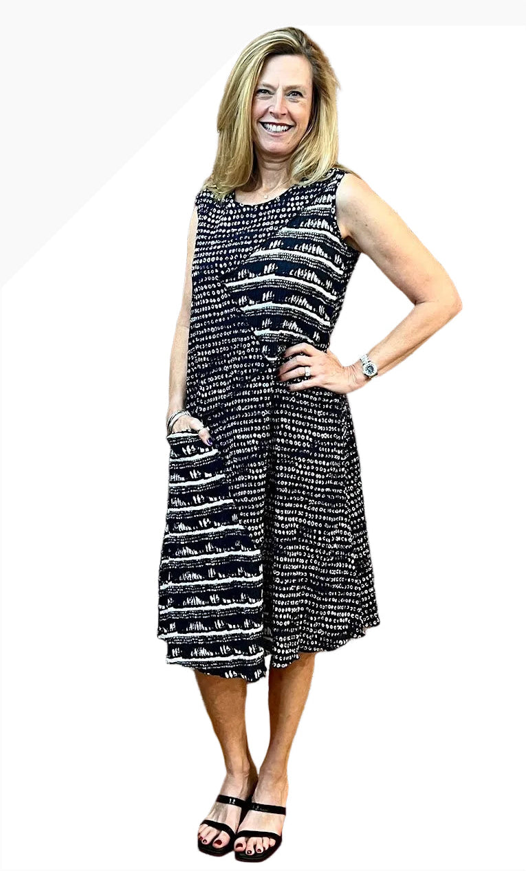 Shana 26471BW Black and White Cotton Spandex Bandani Tank Dress With Pocket