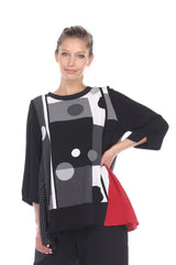 Moonlight 2647BD BIG DOT Black Grey and Red Mixed Print Swing Tunic