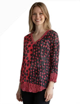 Shana 26604RD Red Polka Dot V-Neck Long Sleeve Crinkle Top