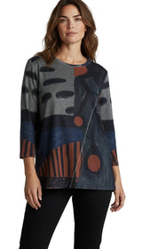 Shana 26726RD RED Boat Neck 3/4 Sleeve Slub Knit One Pocket Pullover