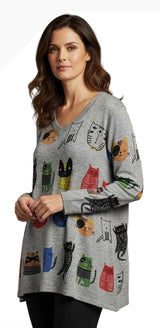Shana 26772PTS PETS Wool Blended Whimsical V-Neck Sweater