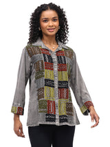 Parsley & Sage 26F547GSV SILVER Embroidered Long Sleeve Button Front Shirt