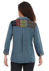 Parsley & Sage 26F547GTL TEAL Embroidered Long Sleeve Button Front Shirt