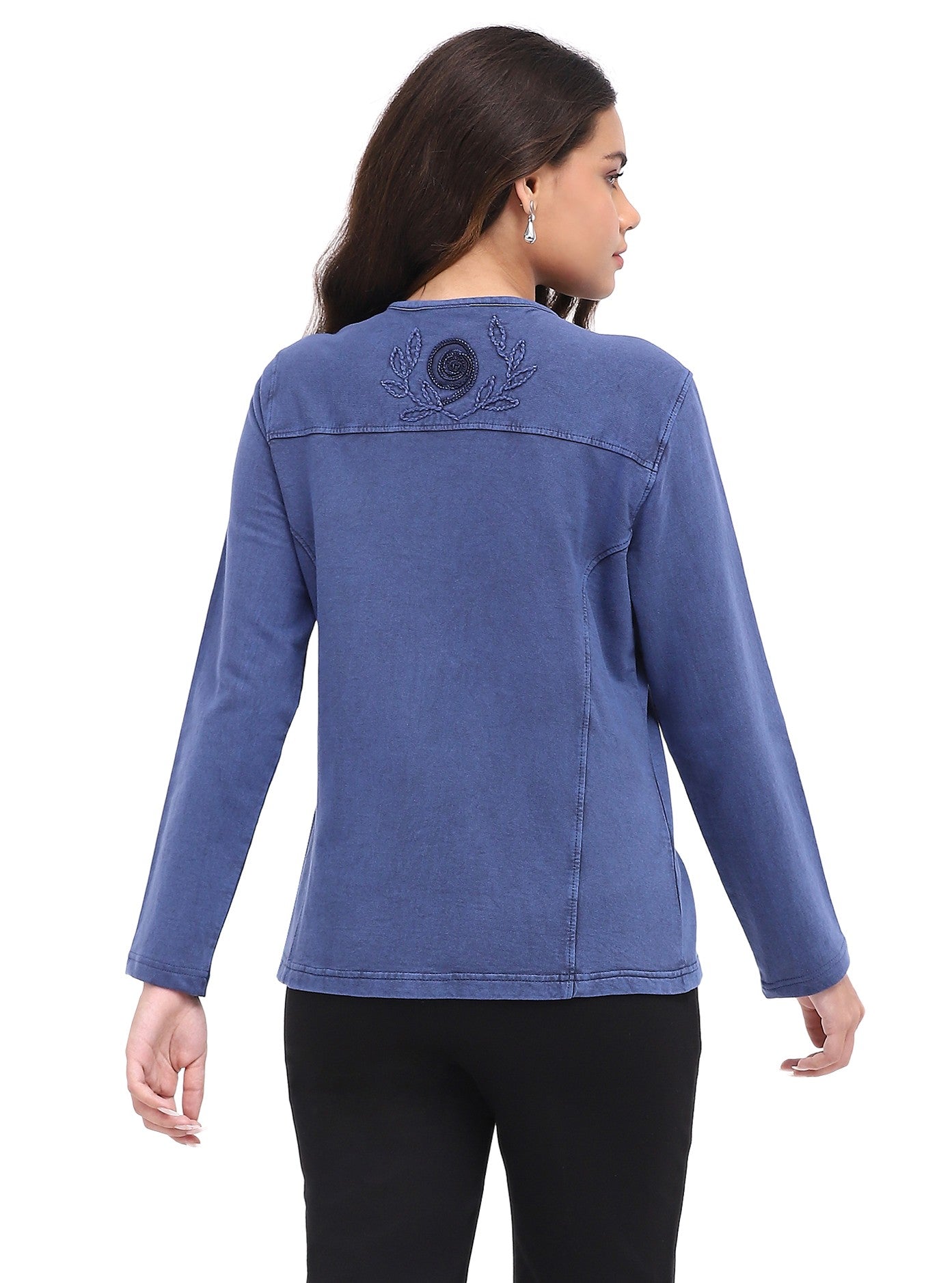 Parsley & Sage 26F568GBU BLUE 100% Cotton Knit Embroidered Floral Long Sleeve Button Front Sweater