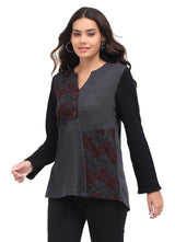 Parsley & Sage 26W211C20 CHARCOAL V-Neck Hi-Low Hem Long Sleeve Flared Top