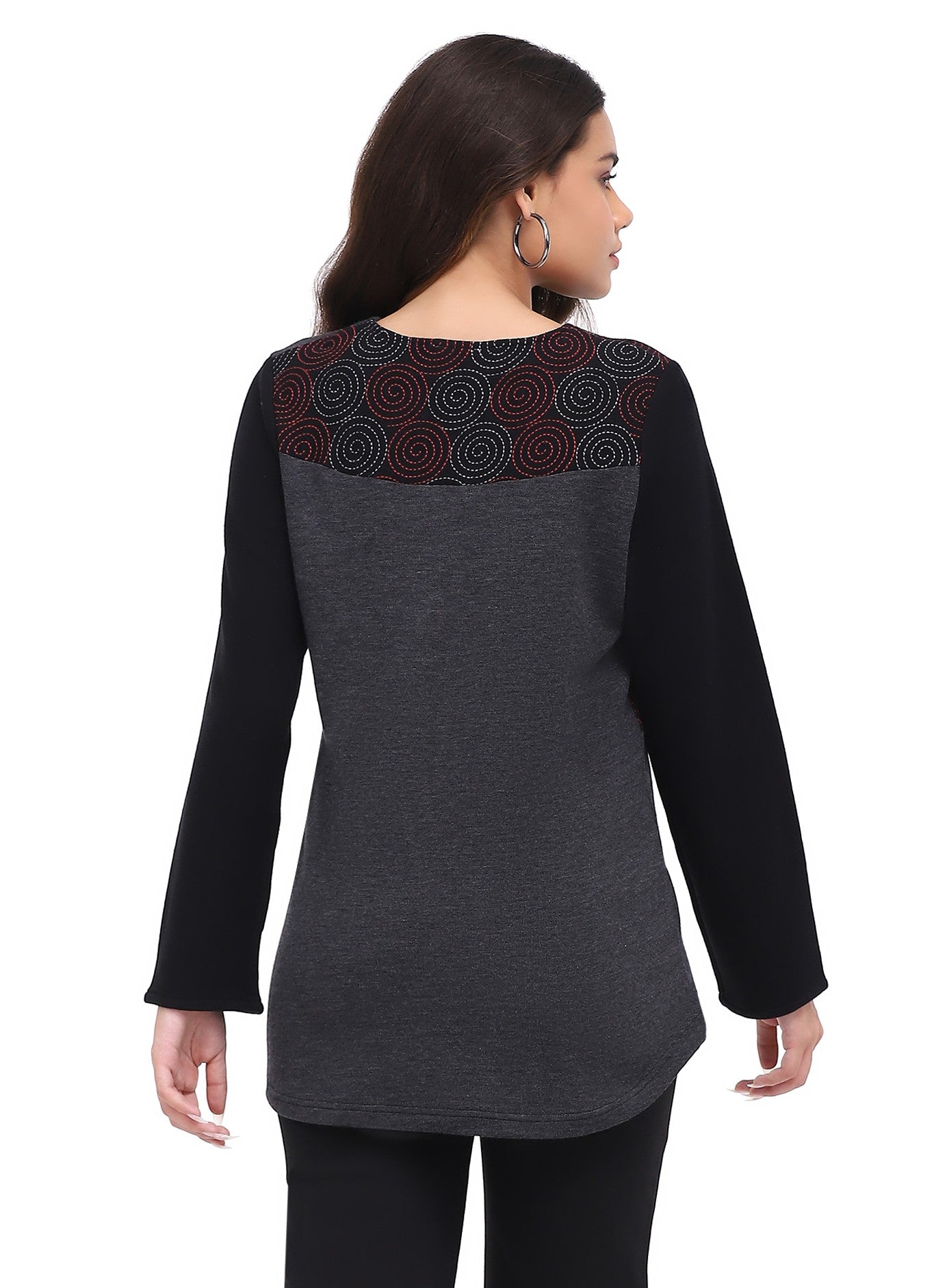 Parsley & Sage 26W211C20 CHARCOAL V-Neck Hi-Low Hem Long Sleeve Flared Top