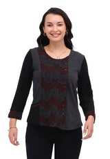Parsley & Sage 26W211C6 CHARCOAL Short Scoop Neck Long Sleeve Top