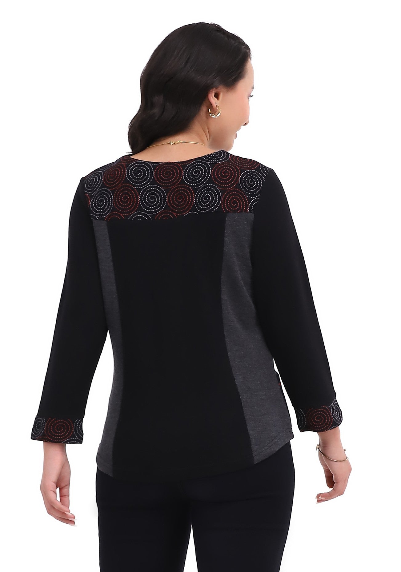 Parsley & Sage 26W211C6 CHARCOAL Short Scoop Neck Long Sleeve Top