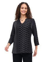 Parsley & Sage 26W243C30 Charcoal & Black Solid & Polka Dot Long Sleeve V-Neck Pullover