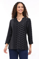 Parsley & Sage 26W243C30 Charcoal & Black Solid & Polka Dot Long Sleeve V-Neck Pullover