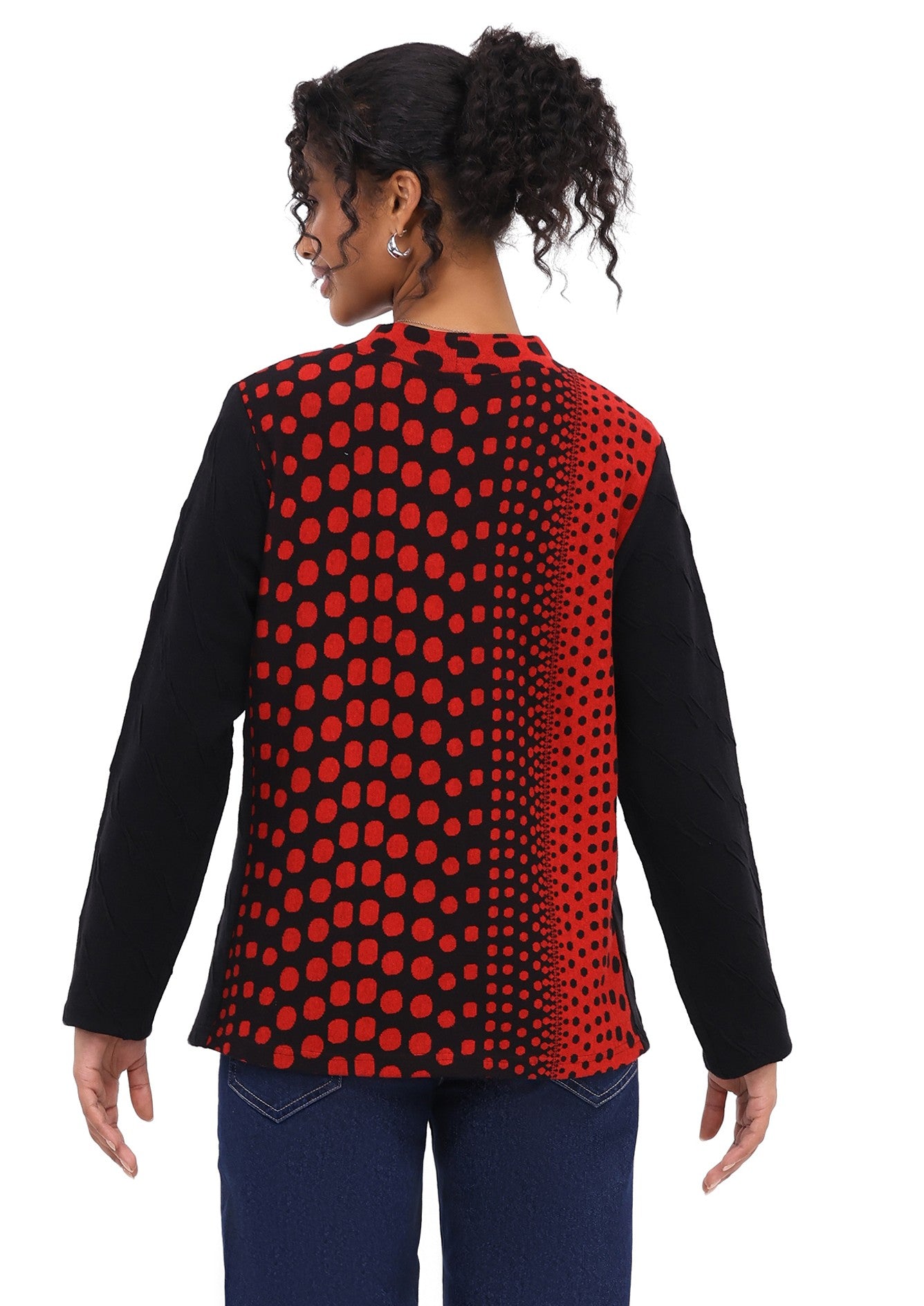 Parsley & Sage 26W243C Red & Black Solid & Polka Dot Long Sleeve Mock Turtleneck Pullover