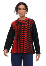 Parsley & Sage 26W243C Red & Black Solid & Polka Dot Long Sleeve Mock Turtleneck Pullover