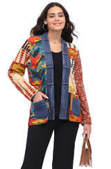 Parsley & Sage 26W252E26 Patchwork Jacket With Denim Trim & Two Pockets