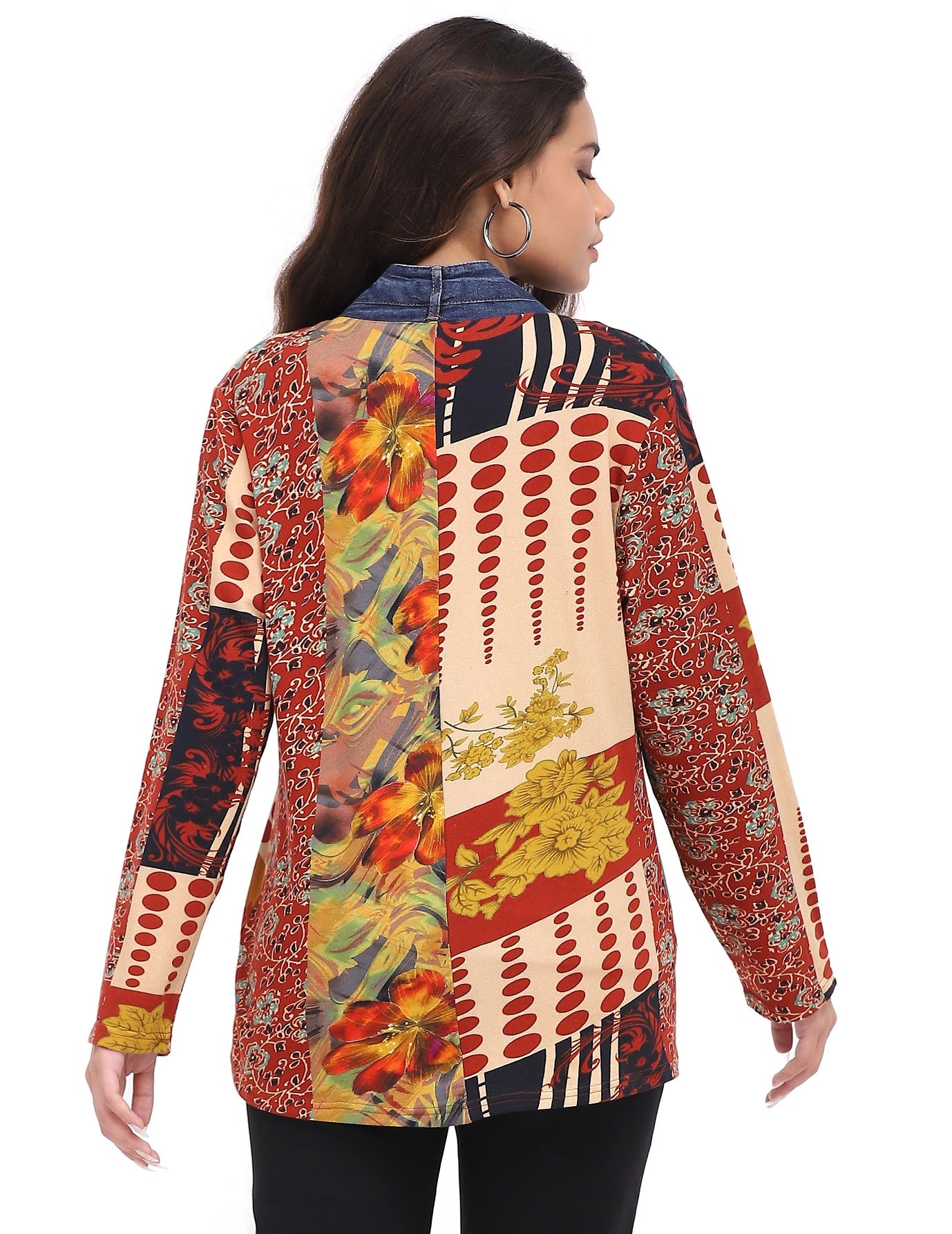 Parsley & Sage 26W252E26 Patchwork Jacket With Denim Trim & Two Pockets