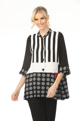 Moonlight 2742 Black White & Grey Polka Dot and Striped Blouse