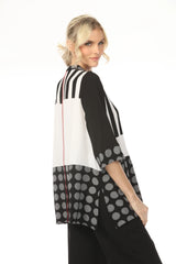 Moonlight 2742 Black White & Grey Polka Dot and Striped Blouse