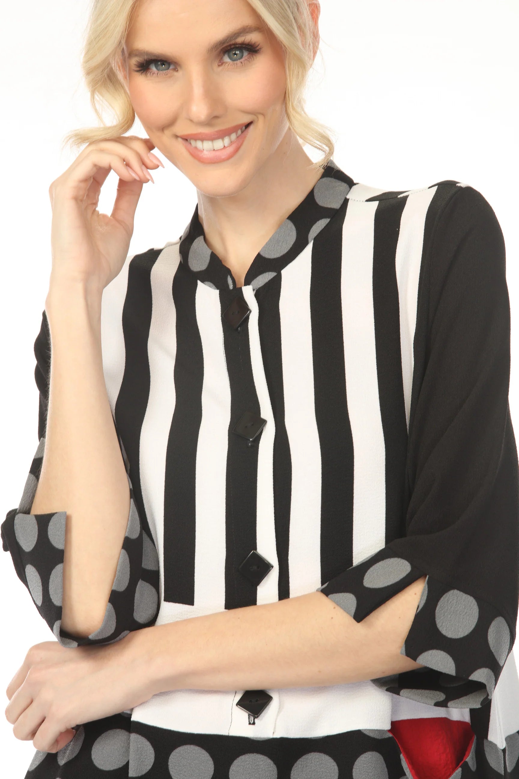 Moonlight 2742 Black White & Grey Polka Dot and Striped Blouse
