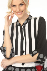 Moonlight 2742 Black White & Grey Polka Dot and Striped Blouse