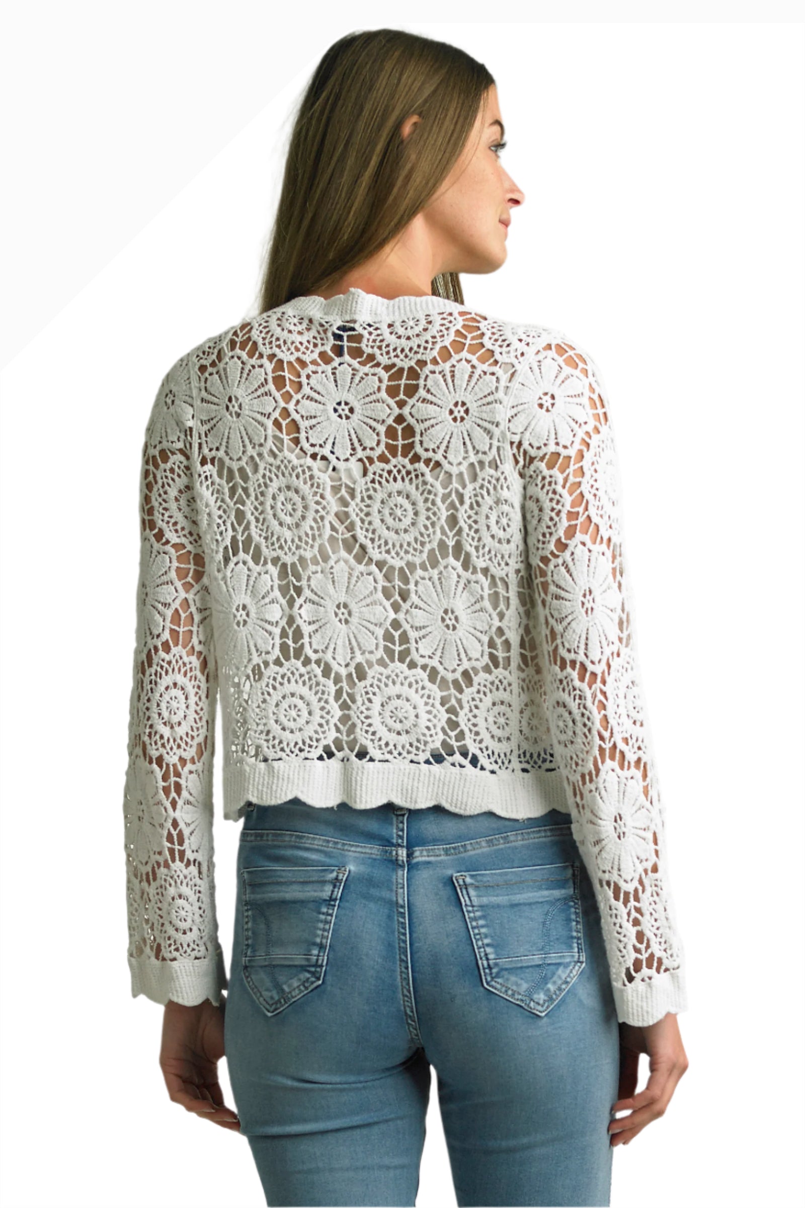 Tempo Paris 2803CCW White 100% Cotton Lace Sweater