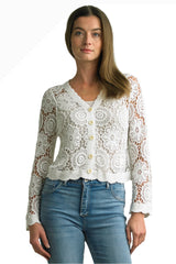 Tempo Paris 2803CCW White 100% Cotton Lace Sweater