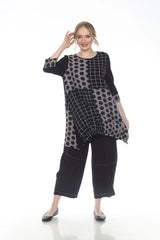 Moonlight 2926 Black & Grey Polka Dot & Plaid Patch 3/4 Sleeve Swing Tunic