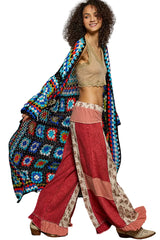 Pol Clothing SMC95 One Size Long Sleeve Multicolor Crochet Cardigan