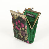Cathayana CHR-37 Green & Pink Floral Brocade Credit Card Wallet With RFID Protection