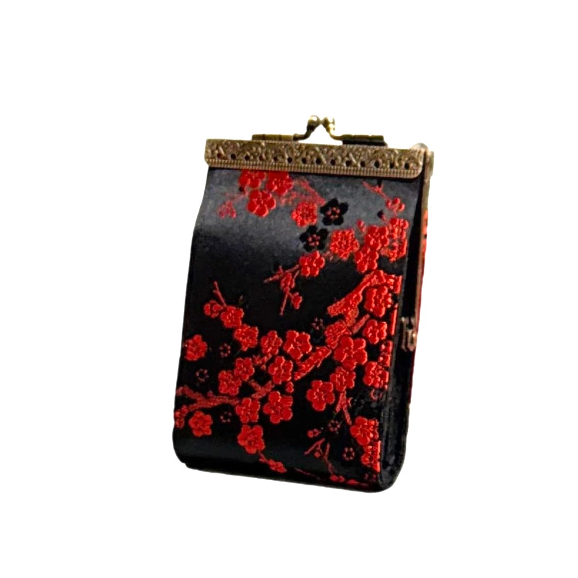Cathayana CHR-79 Cherry Blossom Red Black Brocade Card Wallet With RFID Protection