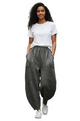 Saga 30220CH CHARCOAL 100% Linen One Size Genie Raw Edge Stitch Pants