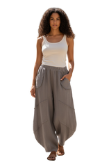 Saga 30220TP TAUPE 100% Linen One Size Genie Raw Edge Stitch Pants