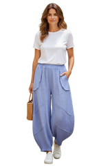 Saga 30220PE PERIWINKLE 100% Linen One Size Genie Raw Edge Stitch Pants