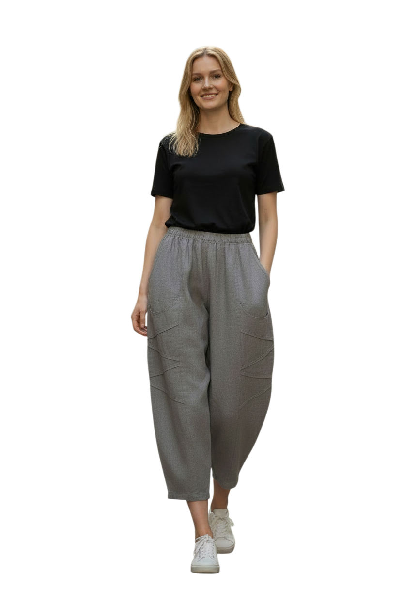 Saga 31063TP TAUPE 100% Linen One Size Diagonal Tape Accent Pocket Pants