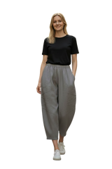 Saga 31063TP TAUPE 100% Linen One Size Diagonal Tape Accent Pocket Pants