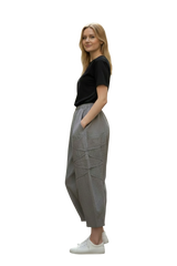 Saga 31063TP TAUPE 100% Linen One Size Diagonal Tape Accent Pocket Pants