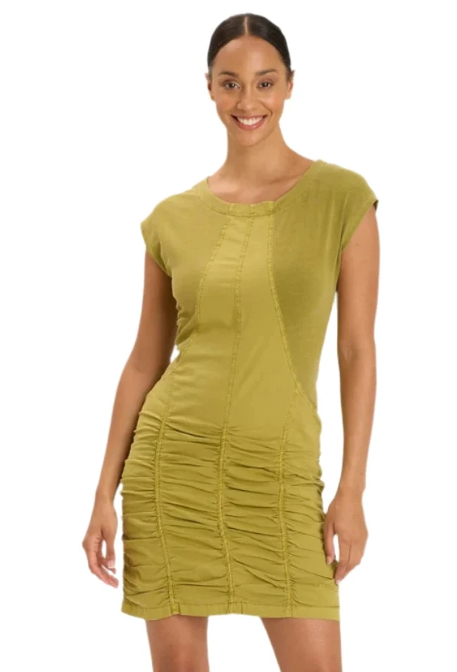 XCVI 3214WMC Macaw Aviana Stretch Poplin Dress With Jersey Inserts and Ruched Skirt