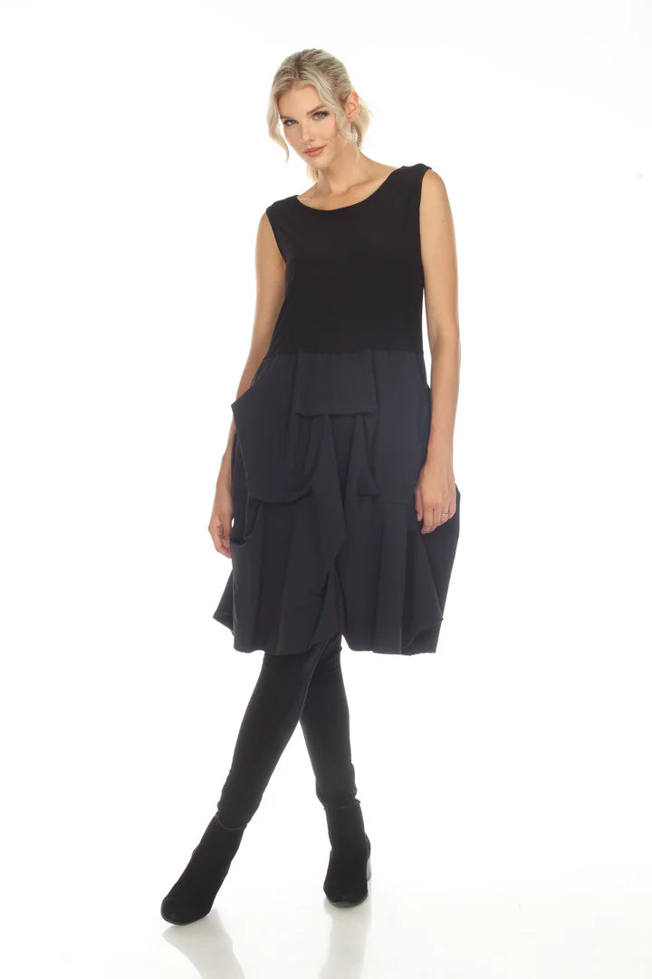 Moonlight 3228BK Black Sleeveless Dress With Taffeta Skirt and Lycra Top