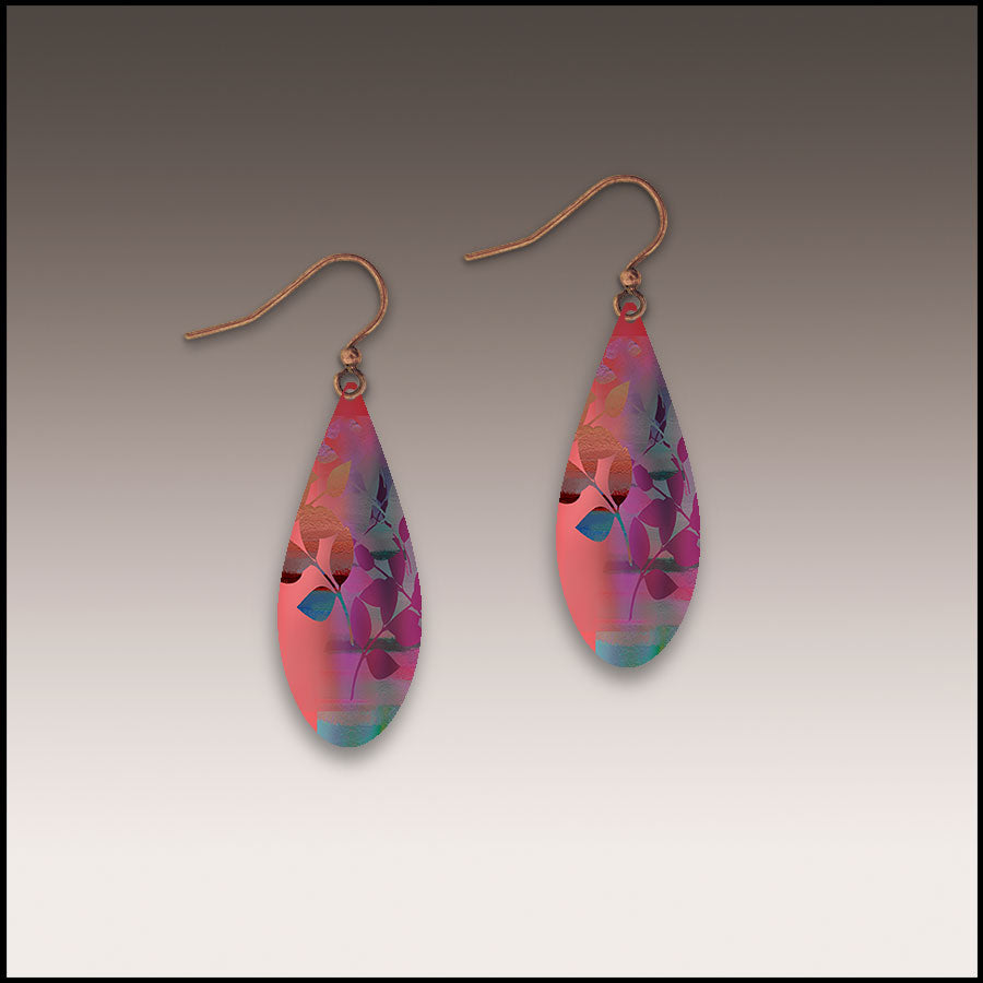 DC Designs 32NDE Pink Blue Floral UV Giclée Printed Earrings With Copper Ear Wires