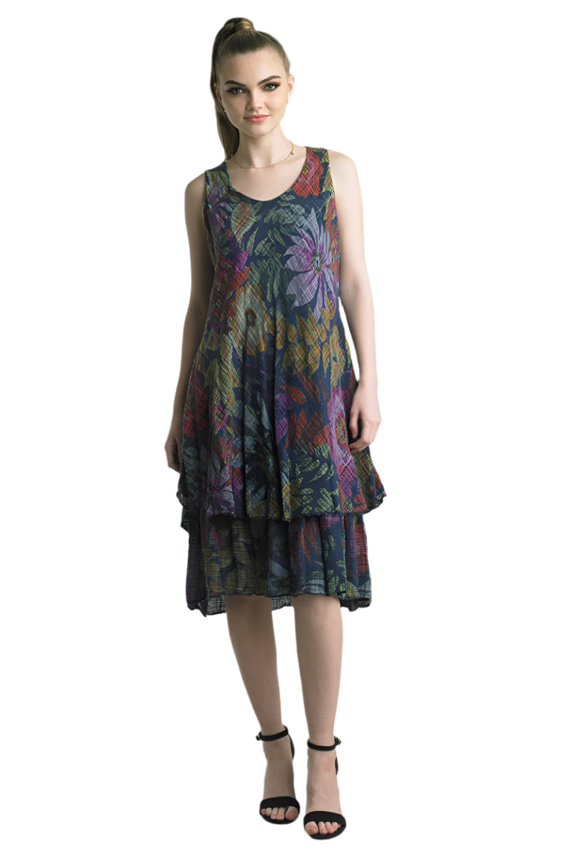 Tempo Paris 3812CN Navy 100% Cotton Gauze Bias Cut Sleeveless Dress