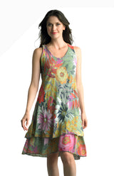 Tempo Paris 3812CO Olive 100% Cotton Gauze Bias Cut Sleeveless Dress