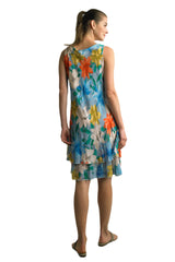 Tempo Paris 3815CB Blue 100% Cotton Gauze Bias Cut Sleeveless Dress