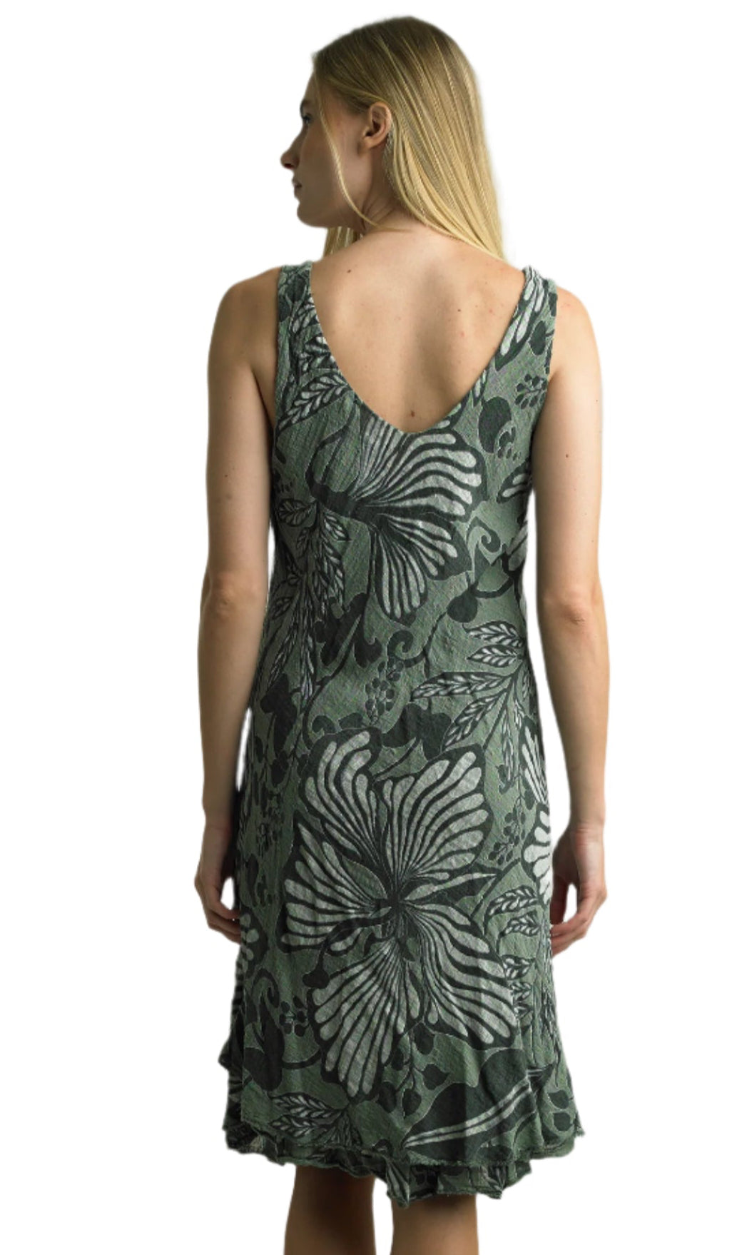 Tempo Paris 3818CO Olive 100% Cotton Gauze Bias Cut Sleeveless Dress